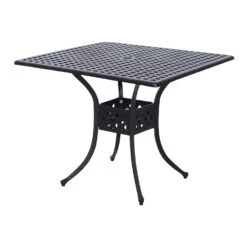 Outsunny 36" Square Patio Table With 2" Dia Umbrella Hole, Cast Aluminum Outdoor Dining Table, Outdoor Bistro Table For Garden, Backyard, Porch, Black