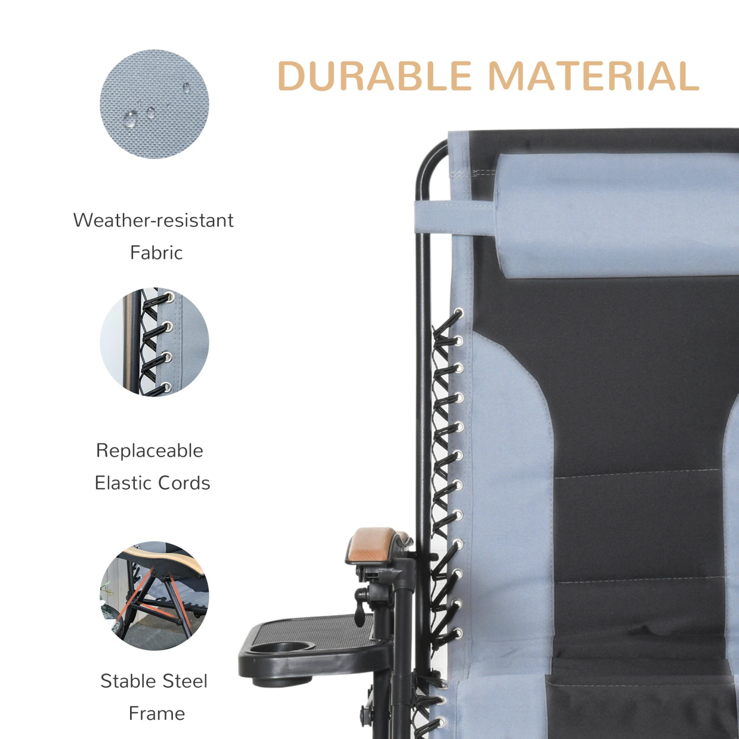 Outsunny Foldable Outdoor Lounge Chair With Footrest, Oversized Padded Zero Gravity Lounge Chair With Headrest, Cup Holders, Armrests, For Camping, Lawn, Garden, Pool, Gray 7 Outsunny Foldable Outdoor Lounge Chair With Footrest, Oversized Padded Zero Gravity Lounge Chair With Headrest, Cup Holders, Armrests, For Camping, Lawn, Garden, Pool, Gray - Image 7