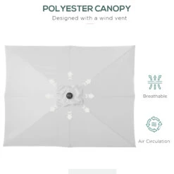 Outsunny 9' X 7' Patio Umbrella Outdoor Table Market Umbrella With Crank, Solar LED Lights, 45° Tilt, Push-Button Operation, For Deck, Backyard, Pool And Lawn, White -Outsunny zTvd4d1815340c682