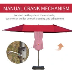 Outsunny Patio Umbrella 15' Steel Rectangular Outdoor Double Sided Market With Base, UV Sun Protection & Easy Crank For Deck Pool Patio, Wine Red -Outsunny zUOff117e69692968