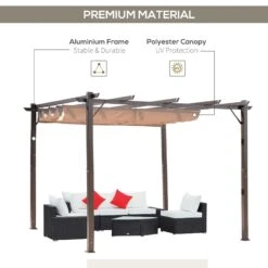 Outsunny 10' X 10' Outdoor Pergola Aluminum Gazebo W/ Retractable Canopy For Patio, Backyard, Party, Brown 14 Outsunny 10' X 10' Outdoor Pergola Aluminum Gazebo W/ Retractable Canopy For Patio, Backyard, Party, Brown -Outsunny zUY88c17f83800aa4