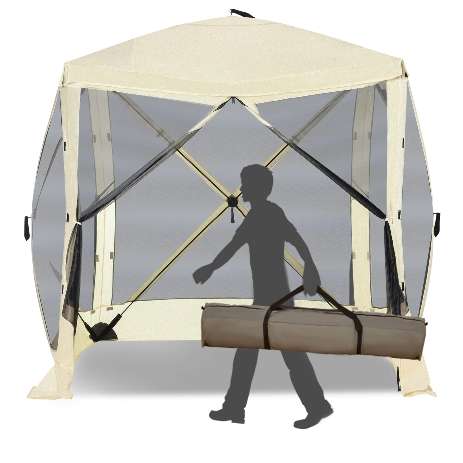 Outsunny Pop Up Camping Canopy Gazebo Screen Shelter Tent With Single Person Easy Set-Up, Ventilating Mesh, Portable Carry Bag For Outdoor Camping Party Event, 7x7FT, Beige 1 Outsunny Pop Up Camping Canopy Gazebo Screen Shelter Tent With Single Person Easy Set-Up, Ventilating Mesh, Portable Carry Bag For Outdoor Camping Party Event, 7x7FT, Beige