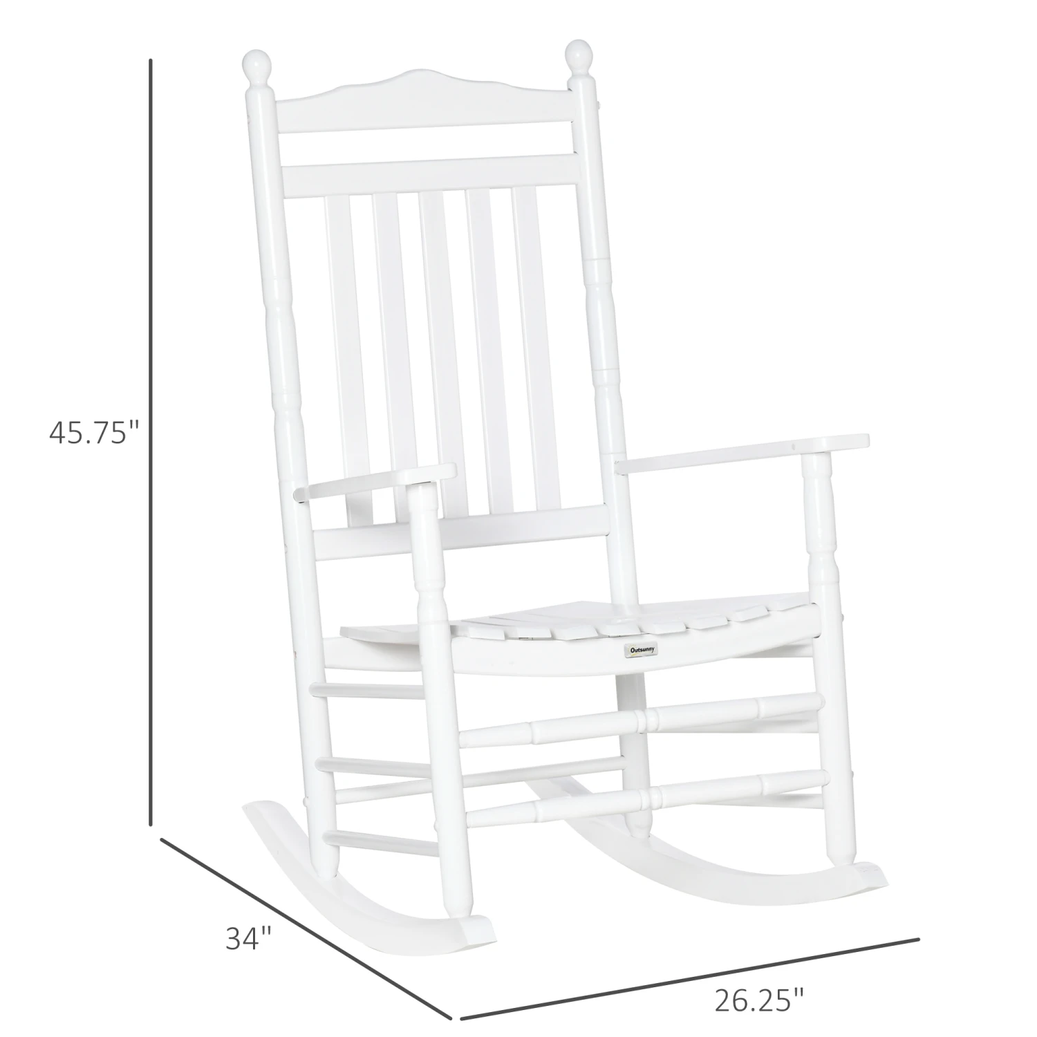 Outsunny Traditional Wooden High-Back Rocking Chair For Porch, Indoor/Outdoor, White 3 Outsunny Traditional Wooden High-Back Rocking Chair For Porch, Indoor/Outdoor, White - Image 3