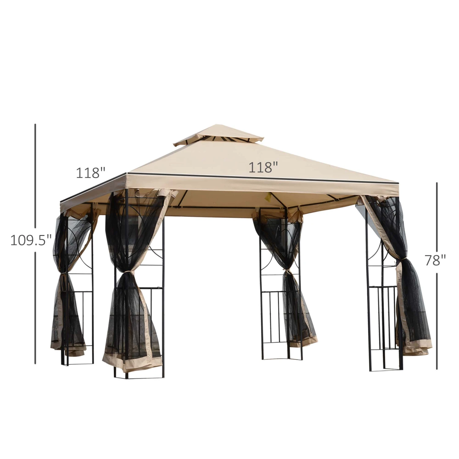 Outsunny 10' X 10' Patio Gazebo With Corner Shelves, Outdoor Gazebo Canopy Shelter With Netting, And Vented Roof, For Garden, Lawn, Backyard And Deck 3 Outsunny 10' X 10' Patio Gazebo With Corner Shelves, Outdoor Gazebo Canopy Shelter With Netting, And Vented Roof, For Garden, Lawn, Backyard And Deck - Image 3