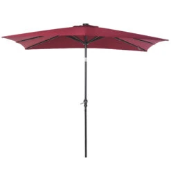 Outsunny 9' X 7' Patio Umbrella Outdoor Table Market Umbrella With Crank, Solar LED Lights, 45° Tilt, Push-Button Operation, For Deck, Backyard, Pool And Lawn, Wine Red