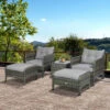 Outsunny 5 Pieces Rattan Wicker Lounge Chair Outdoor Patio Conversation Set With 2 Cushioned Chairs, 2 Ottomans & Tempered Glass Top Coffee Table, Grey