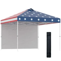 Outsunny 10' X 10' Pop-Up Canopy Tent With 1 Sidewall, Instant Sun Shelter, Tents For Parties, Height Adjustable, With Wheeled Carry Bag For Outdoor, Garden, Patio, Multicolored