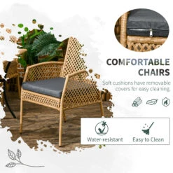 Outsunny 7 Piece Patio Dining Set With Cushions, Outdoor Patio PE Rattan Wicker Dining Table Set With Composite Table And 6 Chairs For Backyard, Garden, Deck, Poolside, Tan -Outsunny zsW75618889c8bf9e